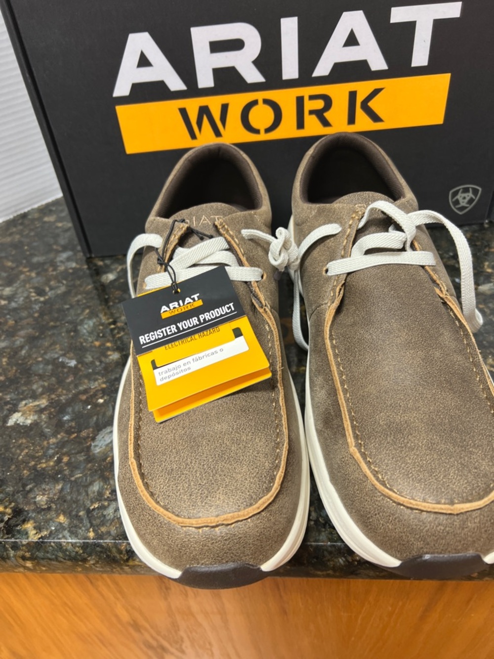 Ariat Brown Steel Toe Suede Lace-Up Slip-On Work Loafers